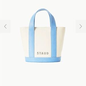 STAUD Cream and Blue Tote ALLORA MINI TOTE